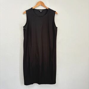Eileen Fisher Sleeveless Dress Women Size Medium Black Midi Minimalist